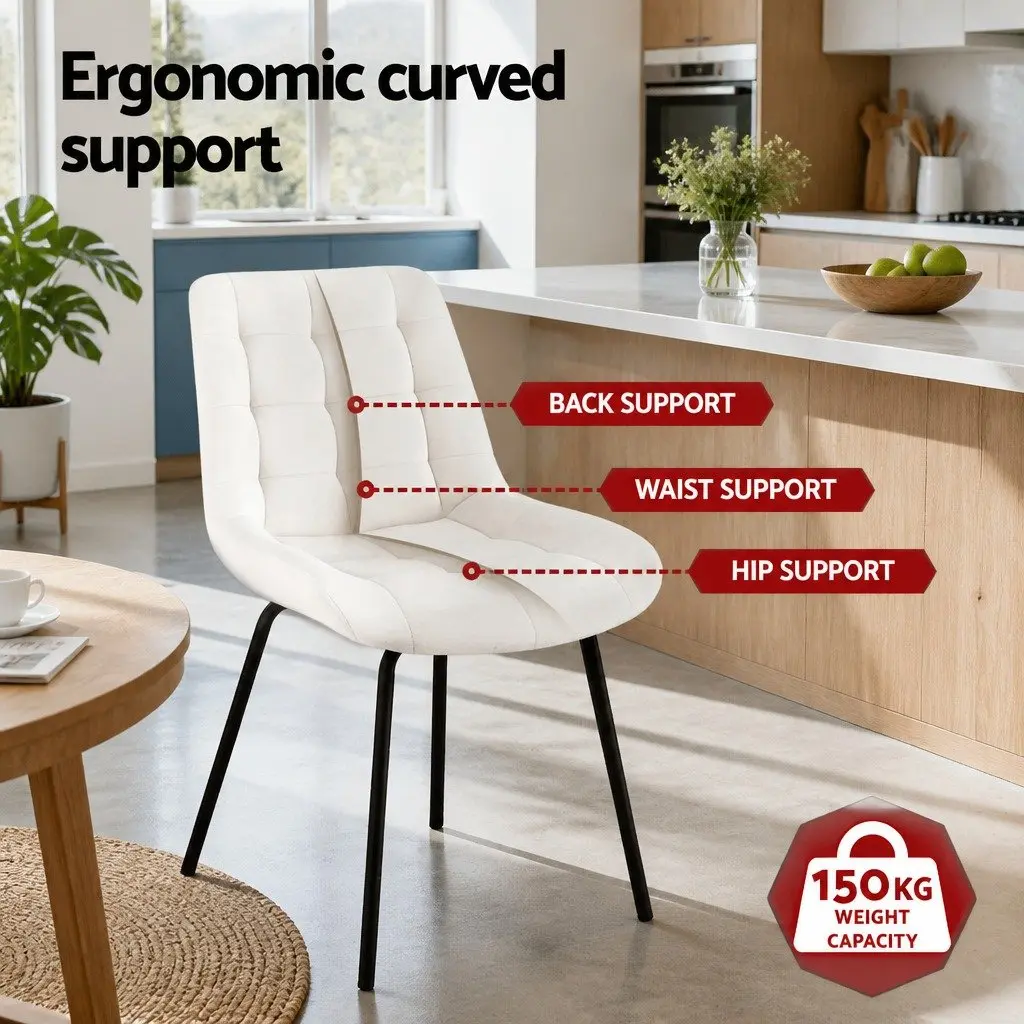 Dining Chairs Velvet Tufted Ergonomic Beige Set of 2