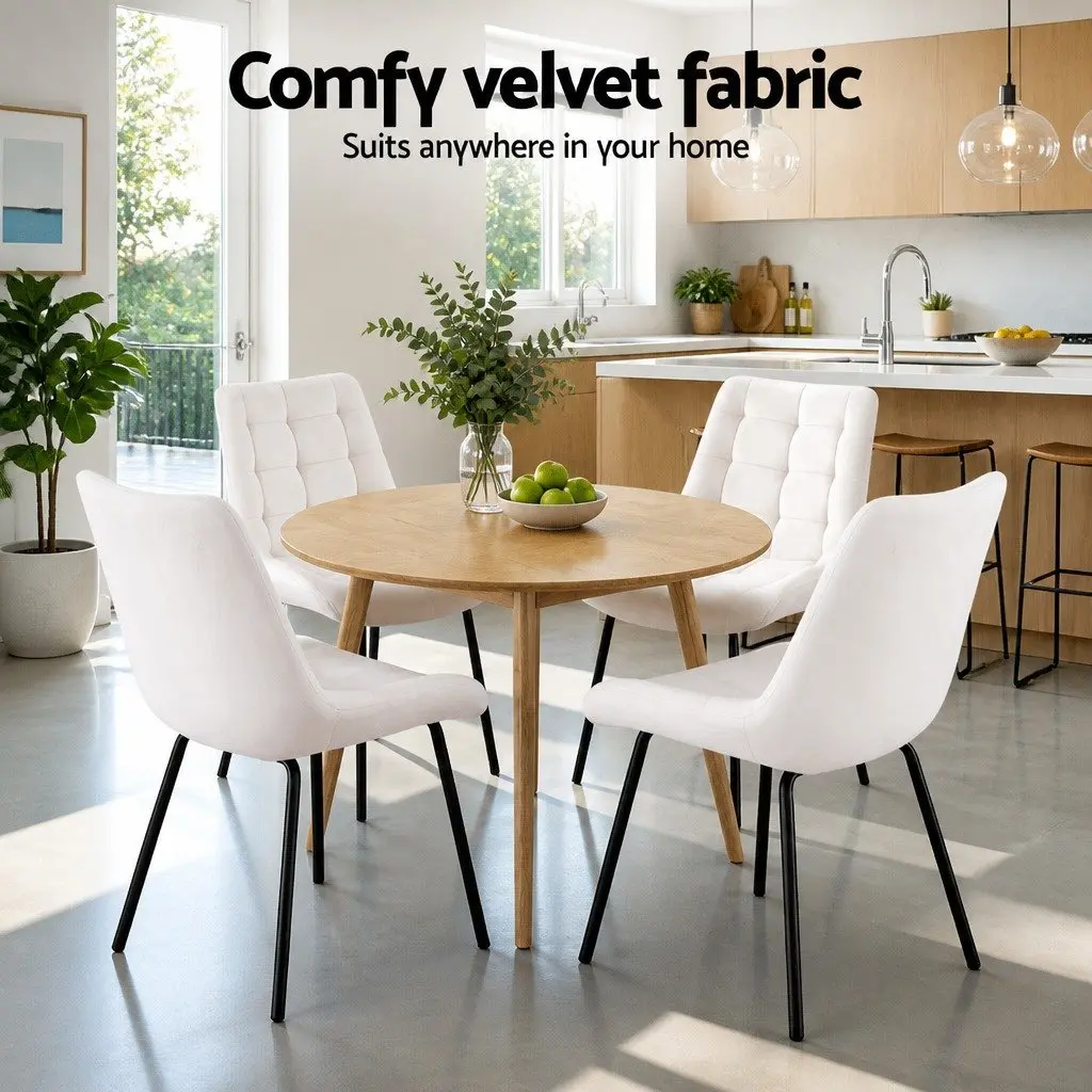 Dining Chairs Velvet Tufted Ergonomic Beige Set of 2