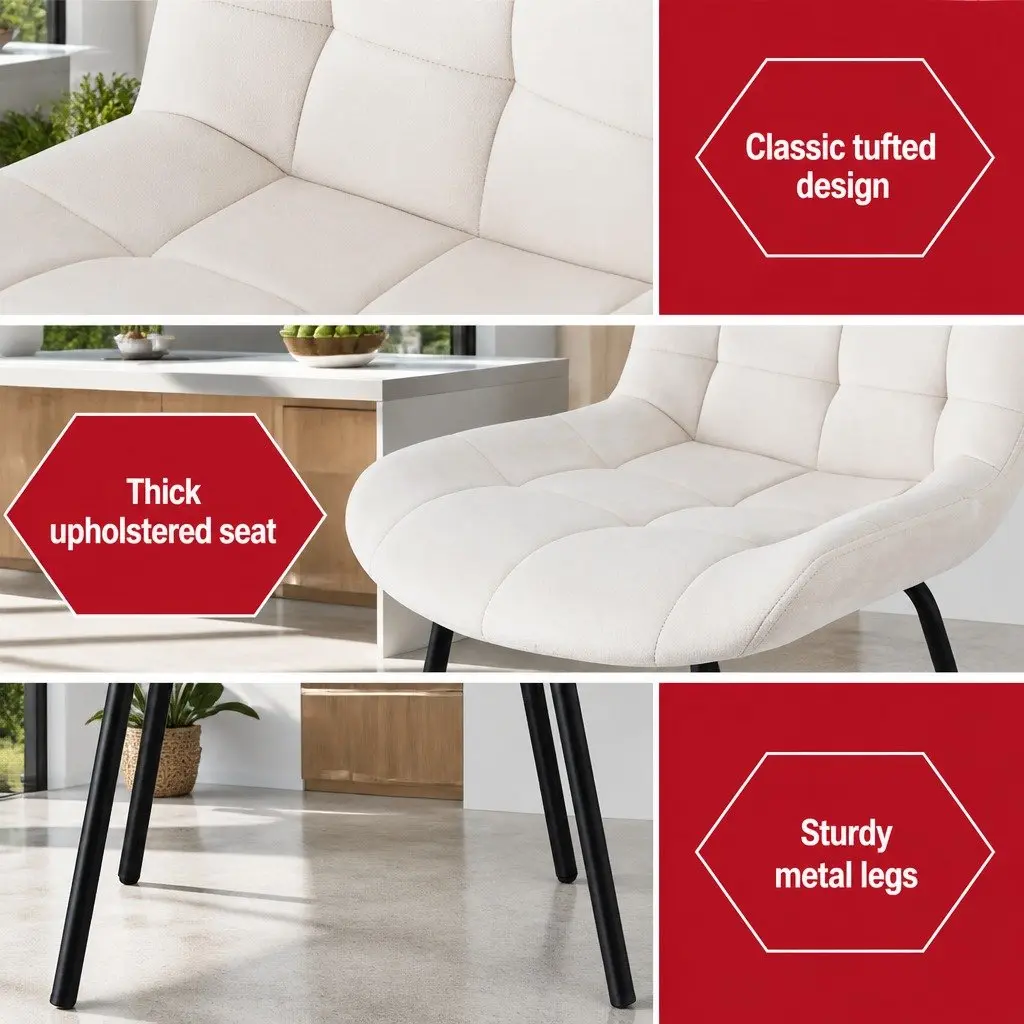 Dining Chairs Velvet Tufted Ergonomic Beige Set of 2