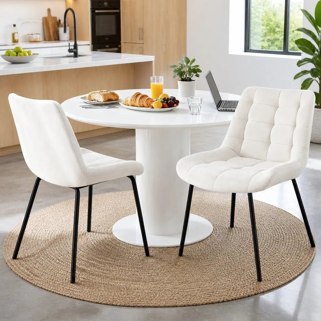Dining Chairs Velvet Tufted Ergonomic Beige Set of 2