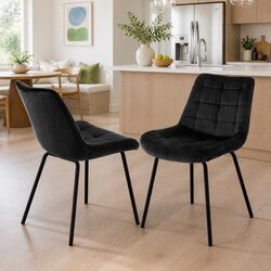 Set of Two Velvet Dining Chairs with Metal Legs