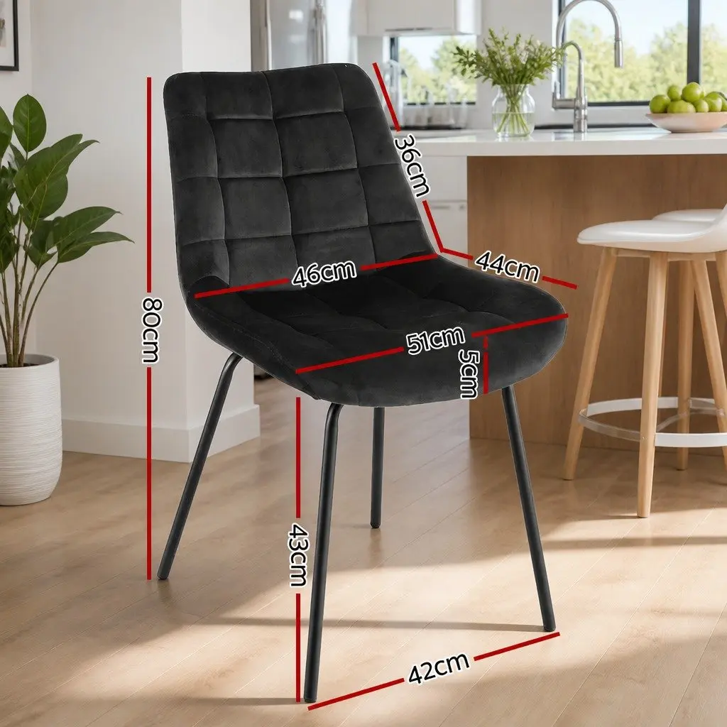 Dining Chairs Velvet Tufted Kitchen Lounge Accent Chair Black Metal Legs Set of