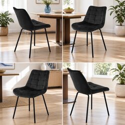 Dining Chairs Set of 4 in Black Velvet with Metal Legs