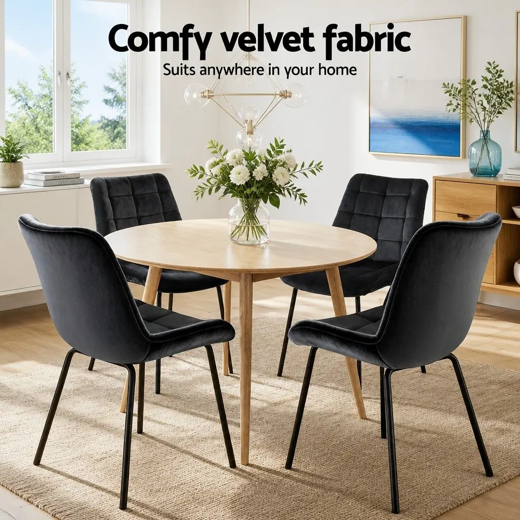 Dining Chairs Velvet Tufted Ergonomic Curved Backrest Padded Seat Black Set of 4