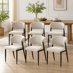 Modern 6-Piece Beige Linen Upholstered Dining Chair Set