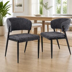 Stylish Set of 2 Charcoal Linen Dining Chairs