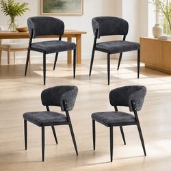 Charcoal Dining Chairs Set of 4 with Chic Linen Upholstery
