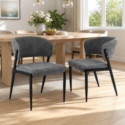 Stylish Grey Linen Dining Chairs - Set of 2