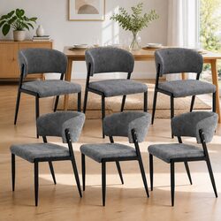 Contemporary Set of 6 Grey Upholstered Dining Chairs