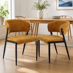 Yellow Linen Upholstered Dining Chairs Set of 2