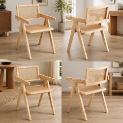 Dining Chairs Set of 4 with Wooden Frame and Rattan Seats