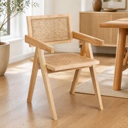 Dining Chair with Rubber Wood Frame and Rattan Seat