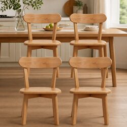 Modern Set of 4 Wooden Dining Chairs in Natural Finish