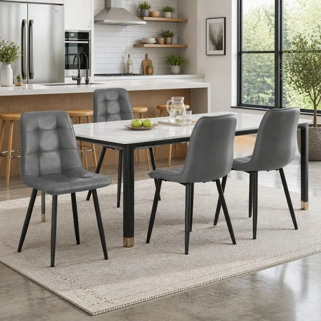 Dining Chairs Retro Comfort Grey Set of 4