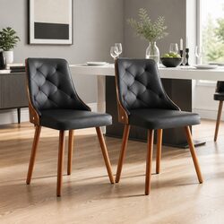 Black PU Leather Dining Chairs Set of 2 with Supportive Backrest