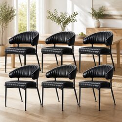 Black Leather Armchair Dining Chairs Set of 6