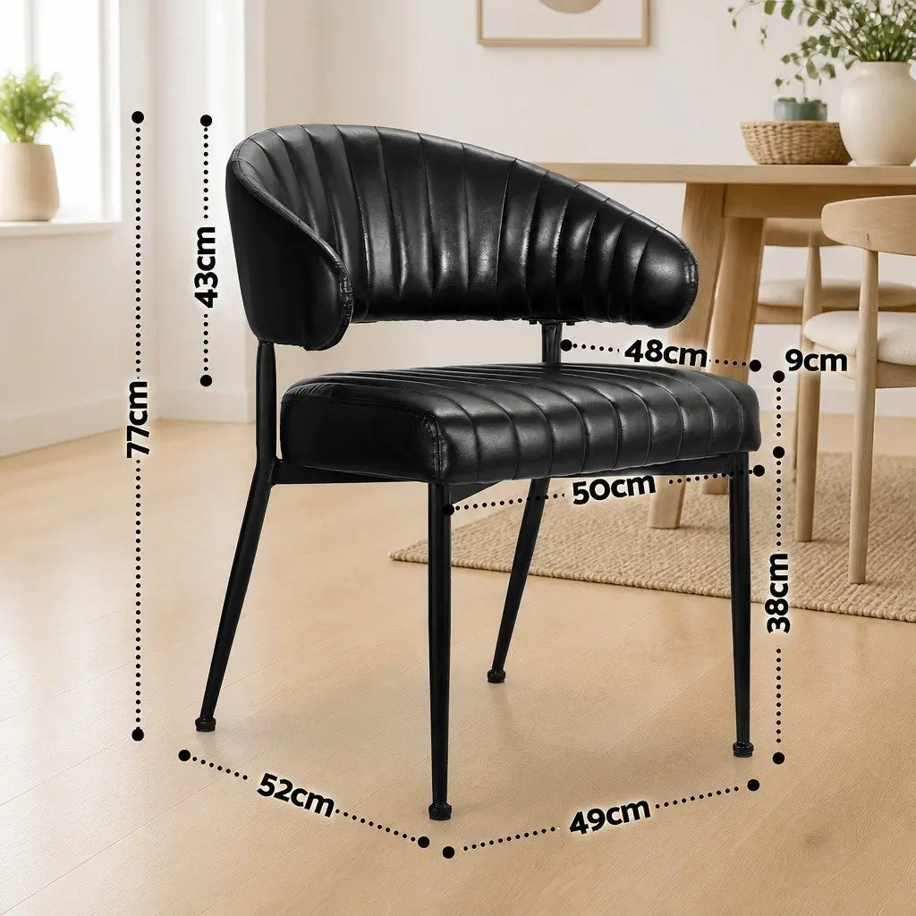 Dining Chairs Padded Cushion Set of 6 Black Leather Kitchen Armchair