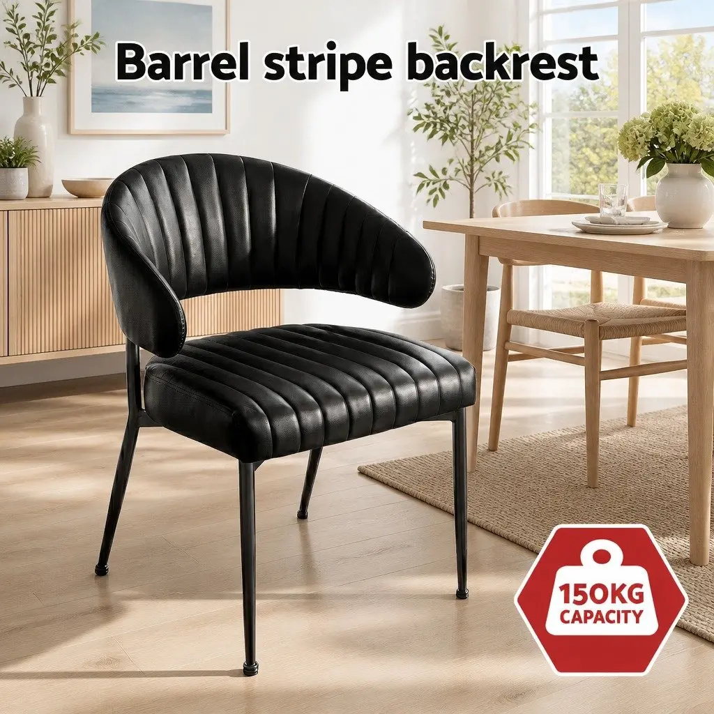 Dining Chairs Padded Cushion Set of 6 Black Leather Kitchen Armchair
