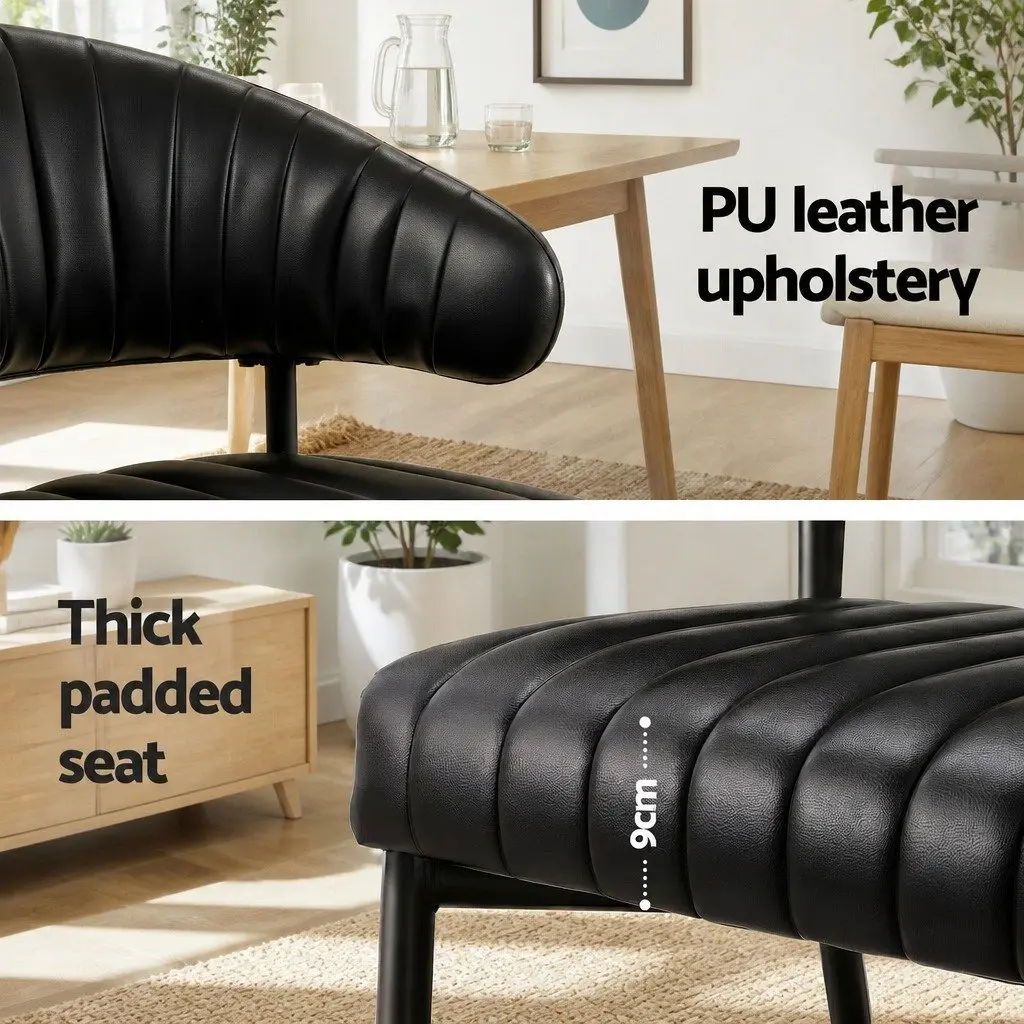 Dining Chairs Padded Cushion Set of 6 Black Leather Kitchen Armchair