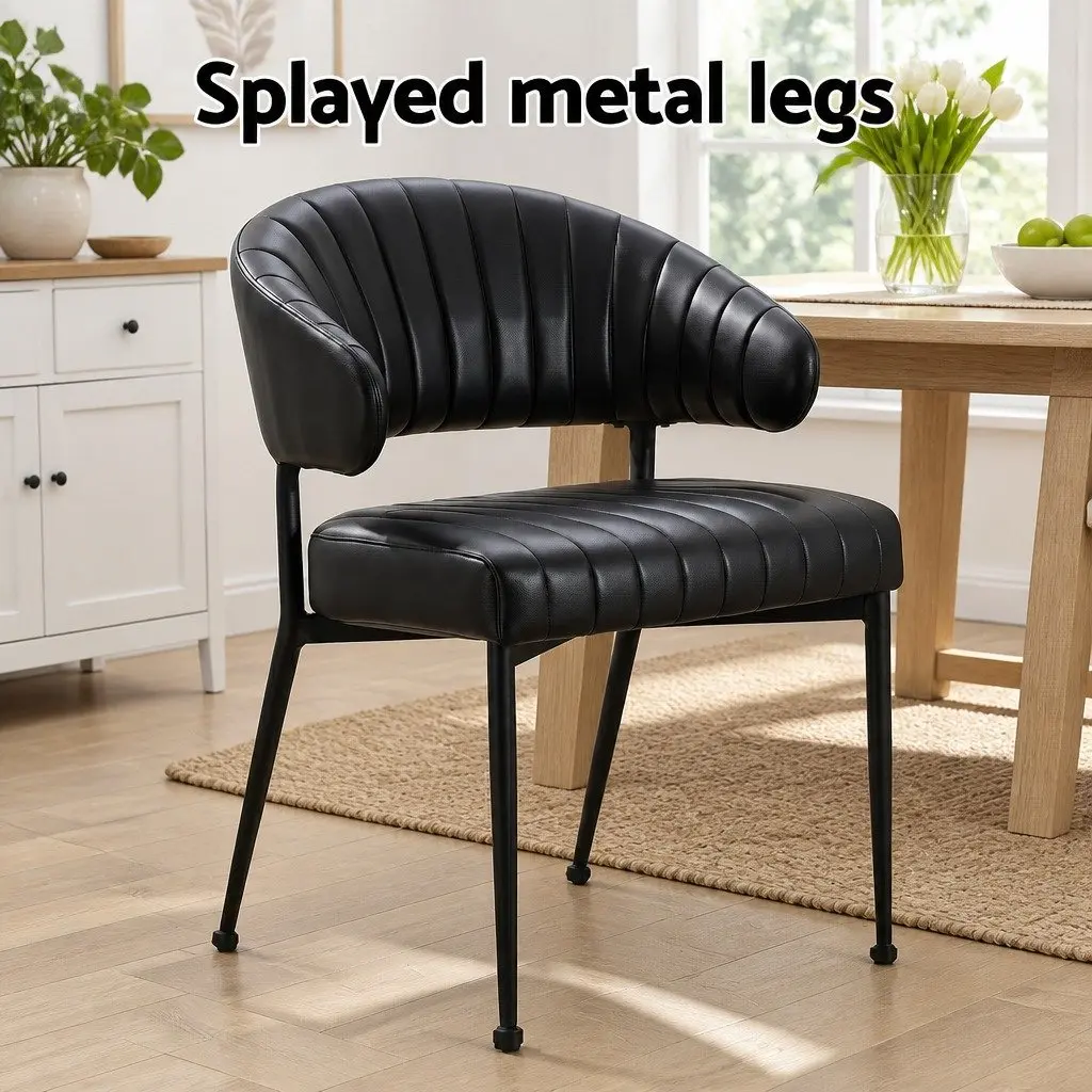 Dining Chairs Padded Cushion Set of 6 Black Leather Kitchen Armchair