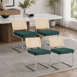 Set of 4 Modern Dining Chairs with Rattan Backrest