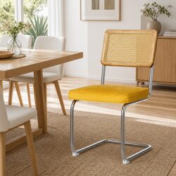 Cantilever Yellow Velvet Dining Chairs Set of 2
