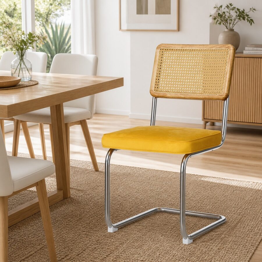Cantilever Yellow Velvet Dining Chairs Set of 2