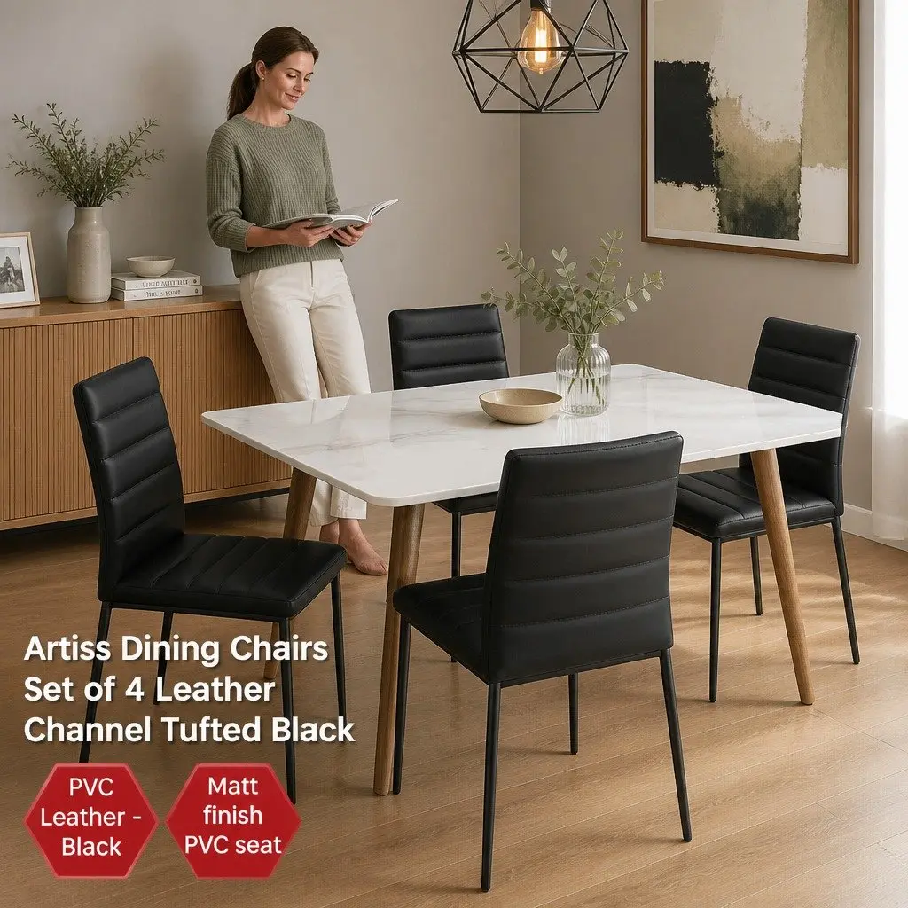 Dining Chairs Waterproof PVC Leather Seat Black 4 Piece