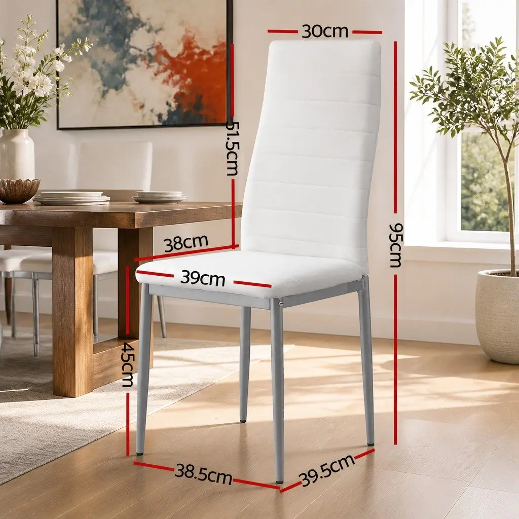 Dining Chairs Comfort Tall Backrest Channel Tufted PVC Seat Set of 4 White Grey