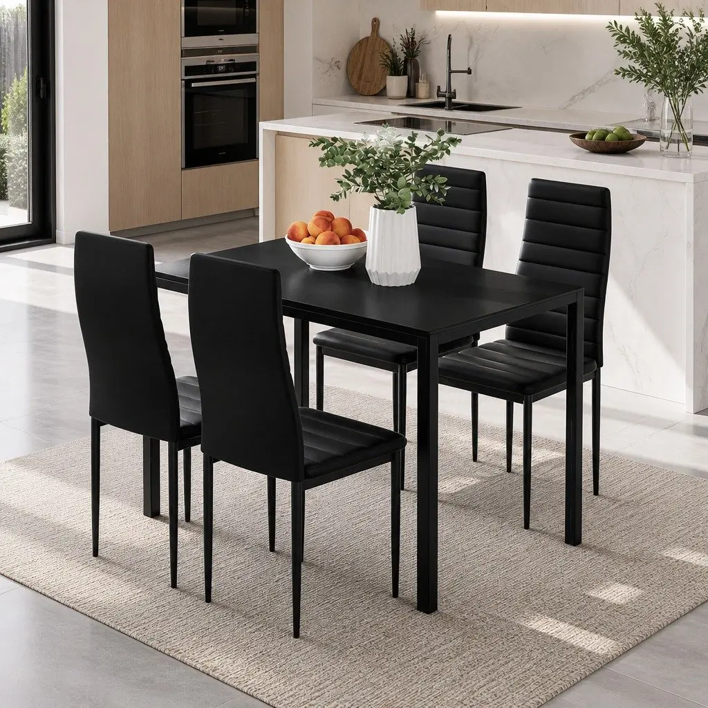Dining Set Modern Comfort Rectangular Black Table and 4 Chairs