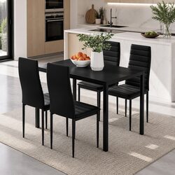 Black Dining Set - 5 Piece Modern Table with 4 Chairs