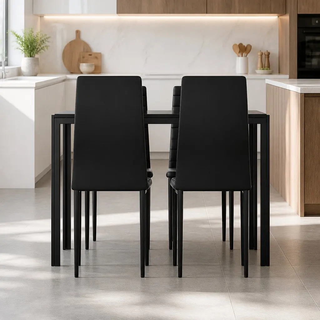 Dining Set Modern Comfort Rectangular Black Table and 4 Chairs