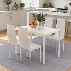 Rectangular 5 Piece Dining Set with White Finish and Chairs