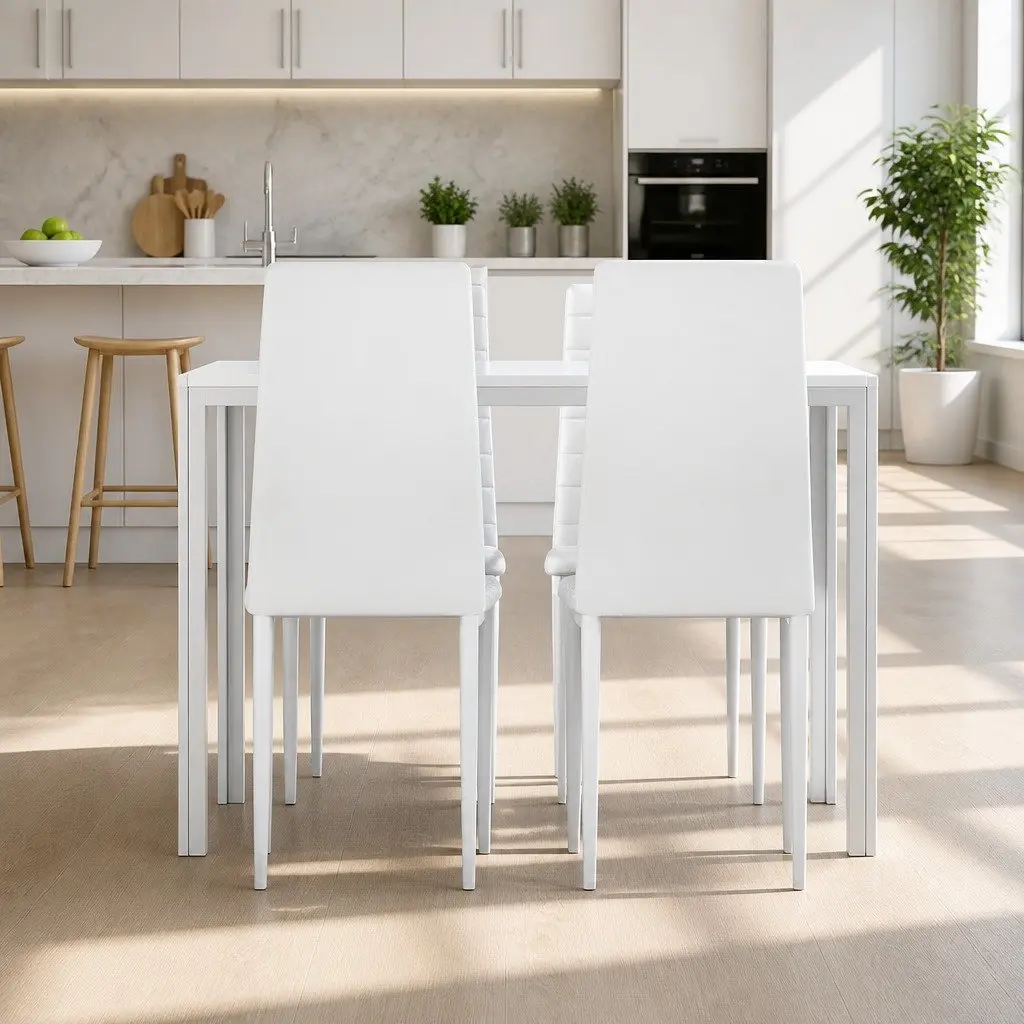 Dining Set Modern White 5 Piece Dining Table and Chairs Kitchen Room Furniture