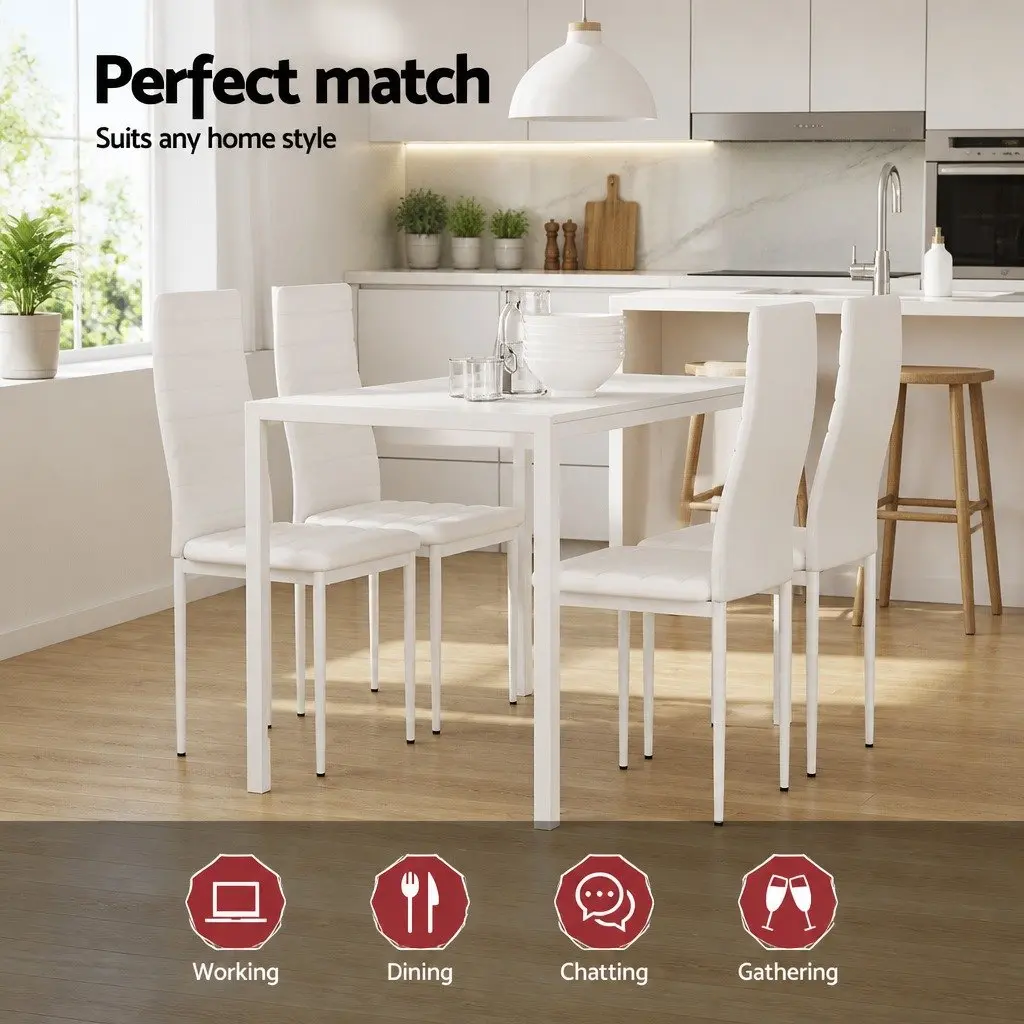 Dining Set Modern White 5 Piece Dining Table and Chairs Kitchen Room Furniture