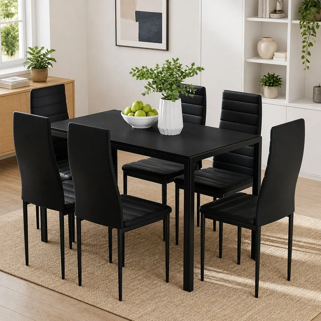 7 Piece Dining Set Rectangular Table and 6 Chairs Kitchen Dining Room Furniture