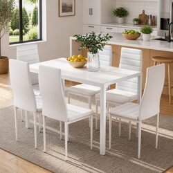 Dining Set 7 Piece - Rectangular Table and 6 Chairs in White