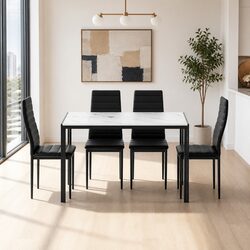 Dining Set with Marble Effect Table and Four Chairs