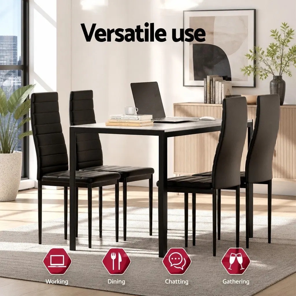 Dining Table and 4 Chairs Set Marble Effect Contemporary Design White Grey