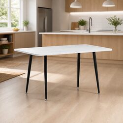 1.5M White and Grey Dining Table with Marble Effect