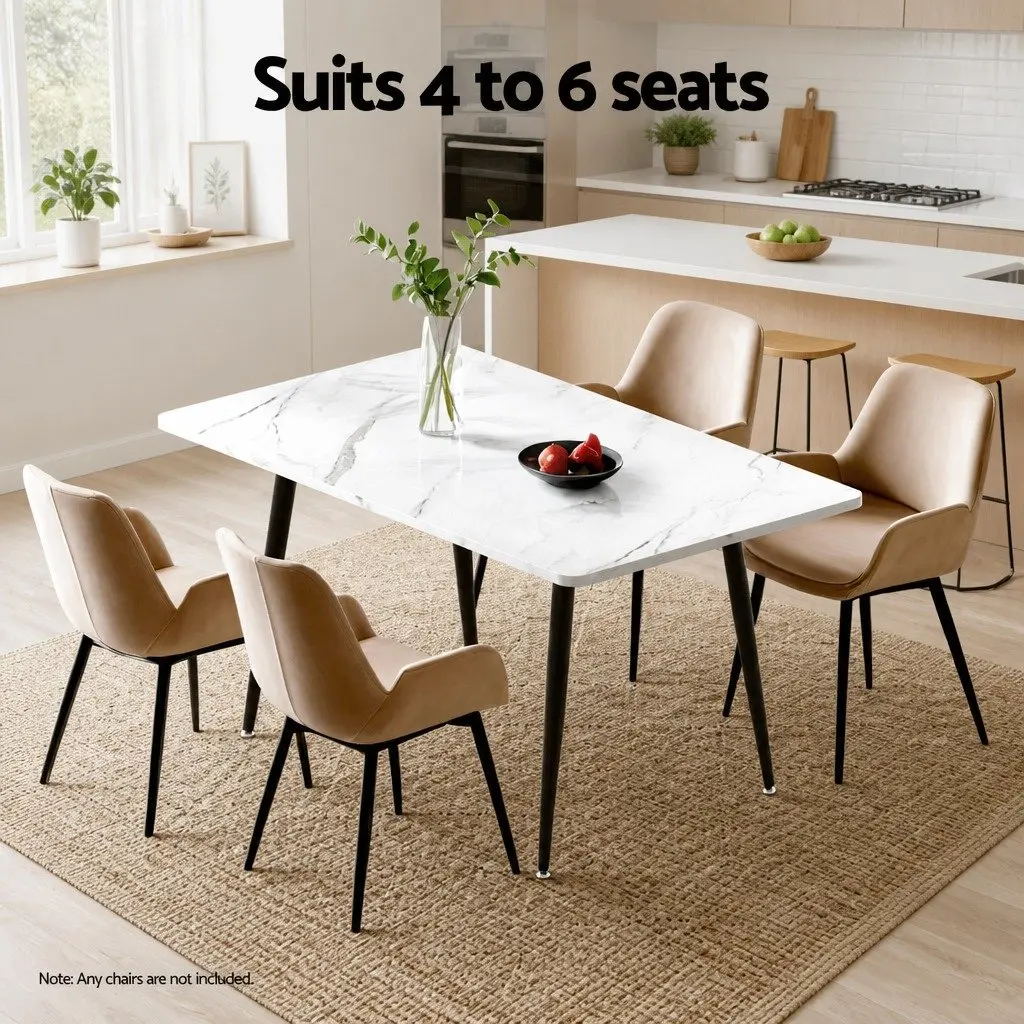Dining Table Marble Effect Sturdy Metal Legs Seats 4-6 People 1.5M White Grey