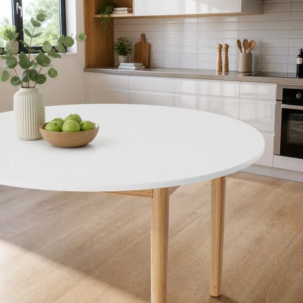 Round Dining Table Easy Assembly 108CM White Nordic Style