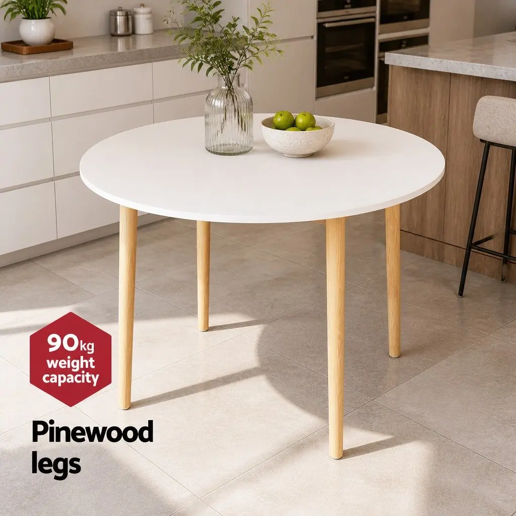 Round Dining Table Easy Assembly 108CM White Nordic Style