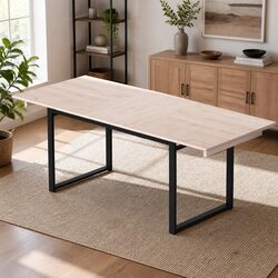 Extendable Dining Table 140-200cm MDF Black Metal Legs