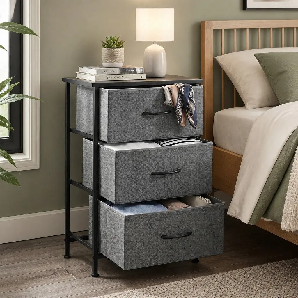 Chest of Drawers 3 Storage Drawer Organizer Bedroom Tallboy Grey