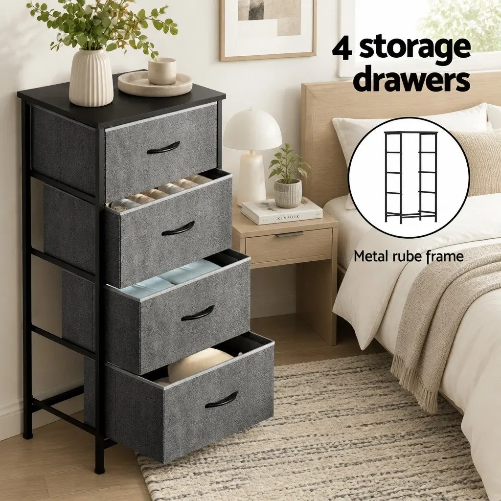 Chest of 4 Drawers Storage Dresser Compact Grey Black Bedroom Furniture Unit
