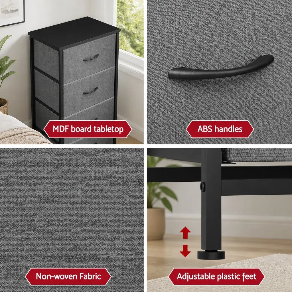 Chest of 4 Drawers Storage Dresser Compact Grey Black Bedroom Furniture Unit