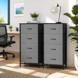 Two 4-Drawer Chest of Drawers in Grey and Black