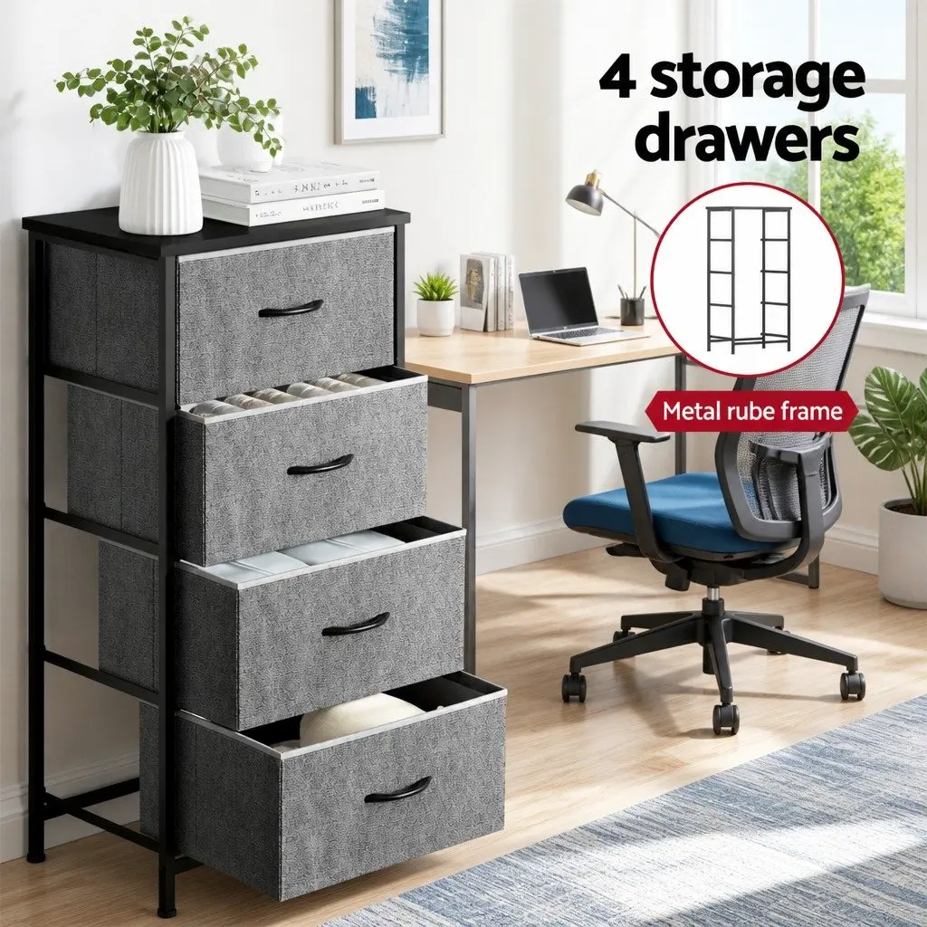 Chest of Drawers Storage Tallboy Grey 4 Drawers
