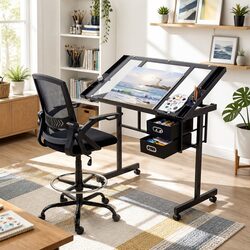 Adjustable Drawing Desk with Drafting Chair Set Specifications